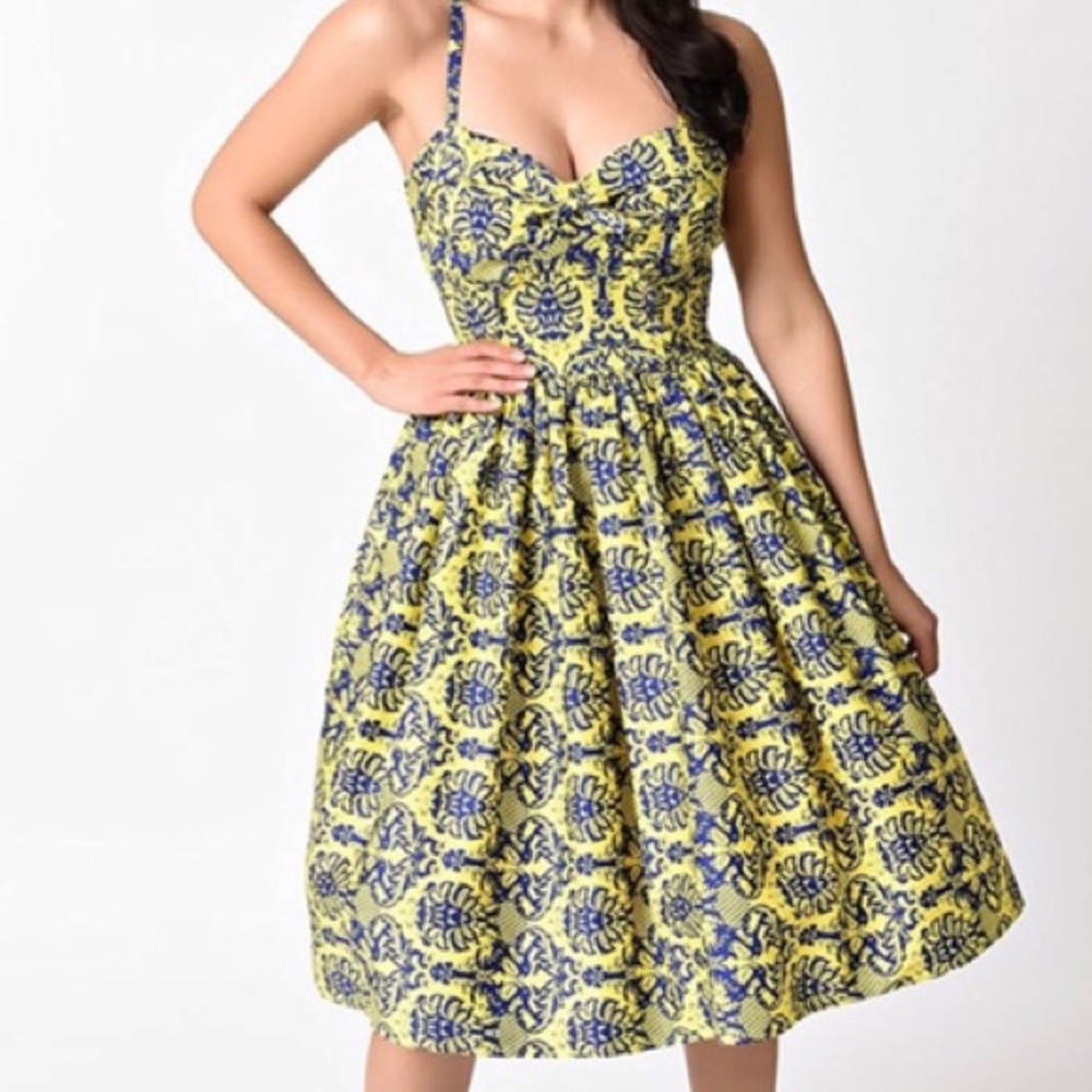 Unique vintage, yellow, golightly swing dress.